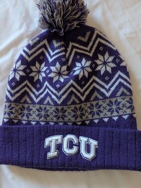 TC Purple and Gray Pom Pom Knit Beanie